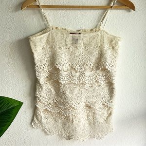 Lucky Legend Cream/Off White Lacey Boho Tank Top sz XS